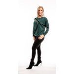  Laza női felső gumirozott derékkal zöld alapon felirat és rátét