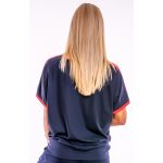 Rövid ujjú hosszított denevér felső, piros-pöttyös-sötétkék