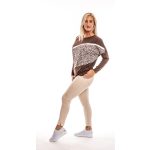  Hosszú ujjú ejtett vállú hosszított felső csokoládé-ocelot részletek