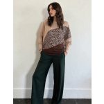 Hosszú ujjú ejtett vállú hosszított felső drapp-ocelot-csokoládé