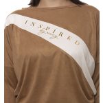 Hosszú ujjú Benetti denevér felső velúr hatás (karamell-ekrü bőr)