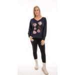  Laza blúz - pálma mintával sötétkék