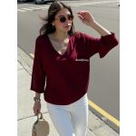 Burgundi laza blúz zsebes