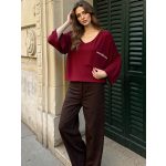 Burgundi laza blúz zsebes