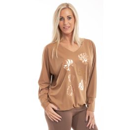 Laza blúz - pálma mintával karamell