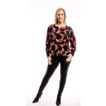  Laza blúz - fekete alapon piros-arany levél