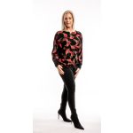  Laza blúz - fekete alapon piros-arany levél