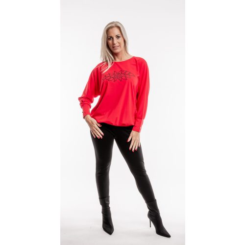  Laza blúz - piros jégvirág minta