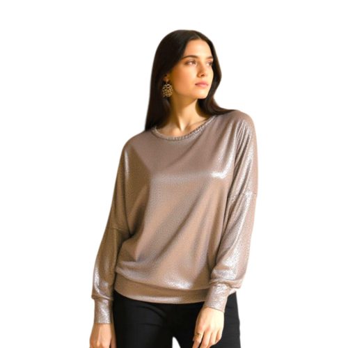 Metál fényű női passzés felső bézs