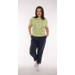 Trendi rövid ujjú passzés felső limezöld-cica minta