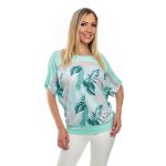  Mentalevél mintás rövid ujjú passzés felső