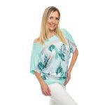  Mentalevél mintás rövid ujjú passzés felső