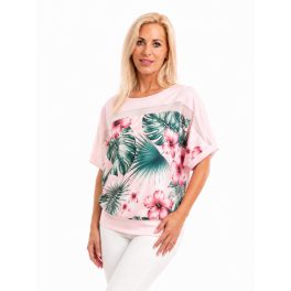  Hibiszkusz mintás rövid ujjú passzés felső rózsaszín