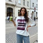 Női gumis derekú felső ekrü színű burgundi ocelot mintával