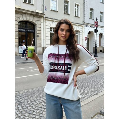 Női gumis derekú felső ekrü színű burgundi ocelot mintával