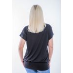 Rövid ujjú fekete csipke vállbetétes felső