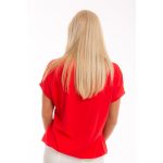 Rövid ujjú piros csipke vállbetétes lezser felső