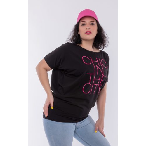 Fekete rövid ujjú lezser felső /neon-chic/