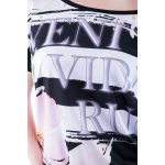 Rövid ujjú széles fekete fehér csíkos virág mintás laza felső