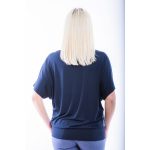 Sötétkék alapon absztrakt mintás rövid ujjú passzés felső tüll betéttel