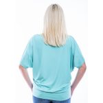 Rucy Fashion rövid ujjú mentazöld alapon levél mintás passzés felső