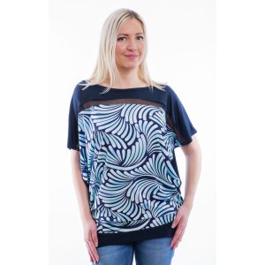 Rucy Fashion rövid ujjú sötétkék alapon absztrakt mintás lezser felső Rucy Fashion rövid ujjú sötétkék alapon absztrakt mintás lezser felső