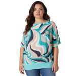  Rövid ujjú türkiz-drapp- sötétkék absztrakt passzés felső