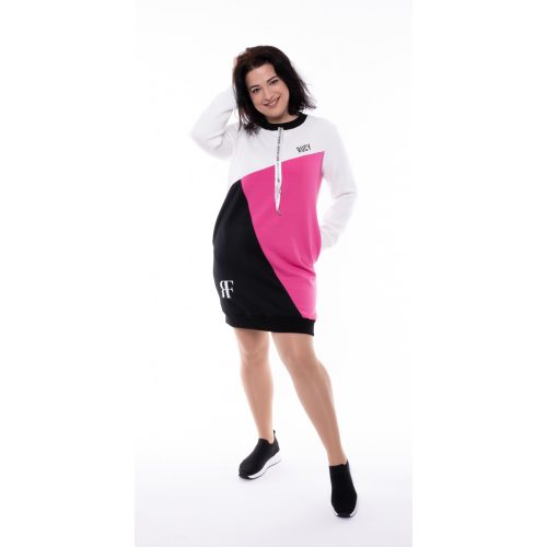 Steppelt hosszú ujjú sportos ruha (ecrü-fekete-pink)