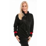  Buklé hosszított női pulóver FEKETE-PIROS RÁTÉT