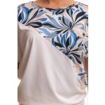  Formázott levél mintás divatos passzés felső világoskék-sötétkék-bézs minta