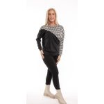 Formázott fekete-fehér tyúkláb mintás divatos passzés felső