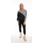 Formázott fekete-fehér tyúkláb mintás divatos passzés felső