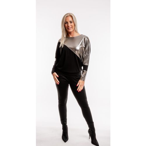  Formázott divatos passzés női felső fekete-metal sylver