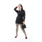 Hosszú ujjú galléros ing tunika kötővel (FEKETE)