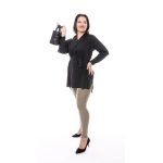 Hosszú ujjú galléros ing tunika kötővel (FEKETE)