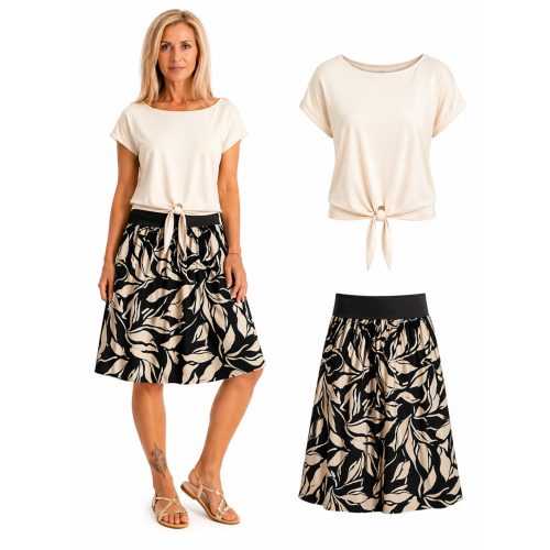  Wave fekete-krém mintás szoknya