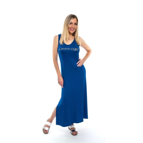 A vonalú maxi ruha - Királykék